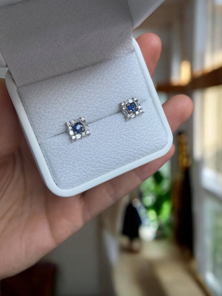Saffier oorbellen zilver 925 verguld met wit goud, Blauw, Nieuw, Ophalen of Verzenden, Met edelsteen