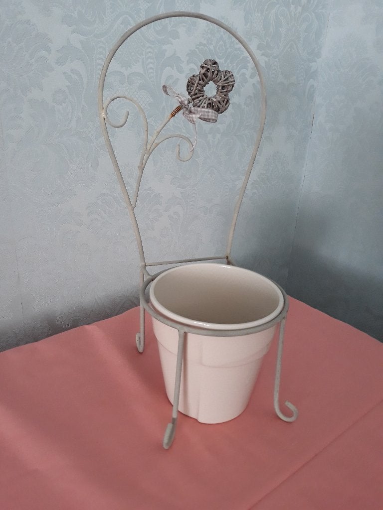 Vintage smeedijzer fig. planten pot  sierstoel wit H:39,5 cm, Enlèvement, Intérieur