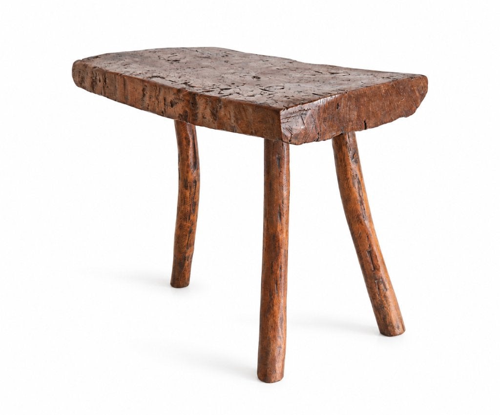 Vintage Brutalistische kruk / Bijzettafel / Primitief krukje, Antiek en Kunst, Ophalen of Verzenden