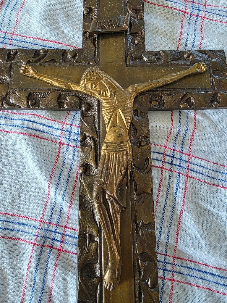 Art Déco crucifix (kruisbeeld) 1920–1940., Antiek en Kunst, Ophalen, Brons