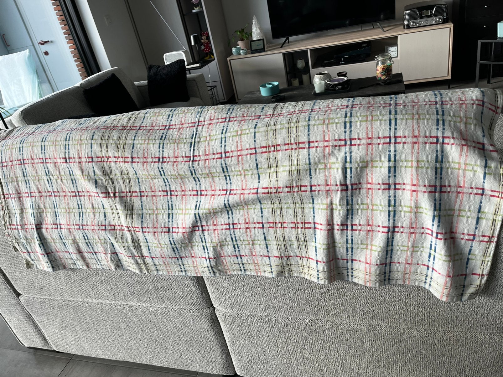 Vintage tafelkleed ( van oma ), Huis en Inrichting, Ophalen, Zo goed als nieuw, Katoen, Beige