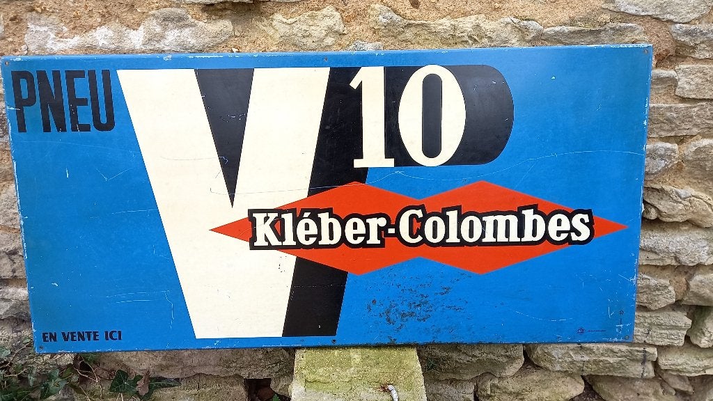 groot metalen reclamebord Kléber Colombes V10, Verzamelen, Ophalen, Zo goed als nieuw, Reclamebord