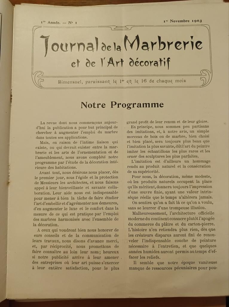 Journal de la marbrerie et de l'art décoratif, Enlèvement ou Envoi