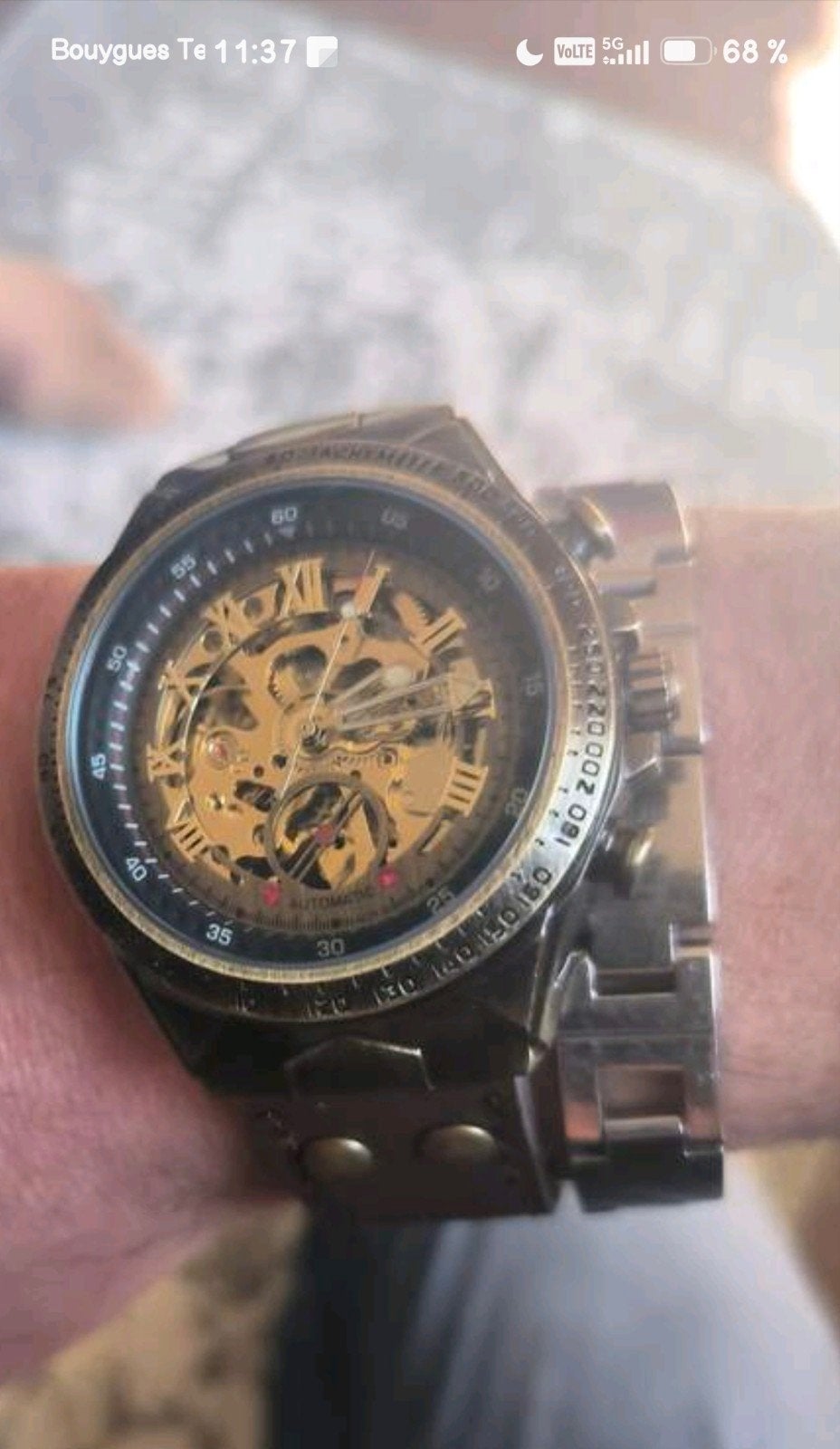 Montre automatique squelette homme, finition bronze vintage, Envoi