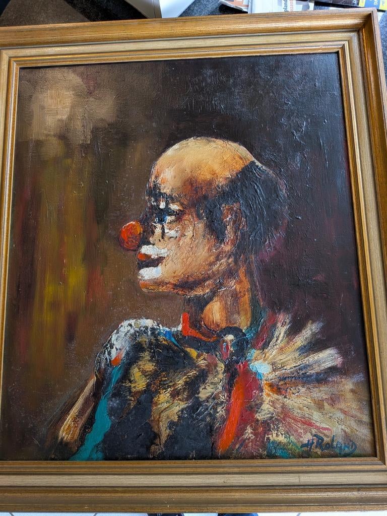 Vintage olieverfschilderij Clown Expressionistisch H-Roland, Antiek en Kunst, Kunst | Schilderijen | Klassiek, Ophalen