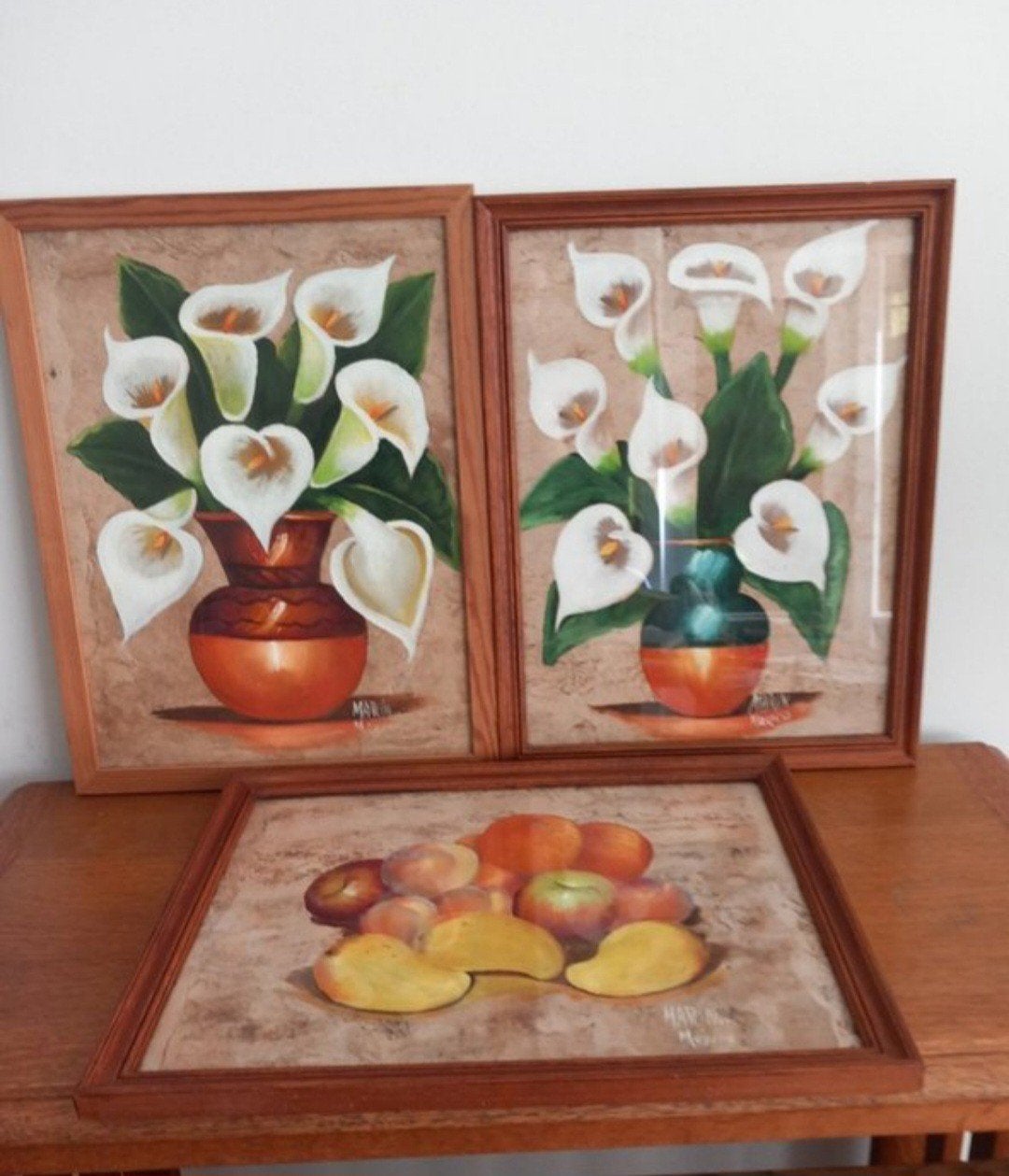 rare triptyque d'art amate du mexique – signé marín, Antiek en Kunst, Kunst | Schilderijen | Klassiek, Ophalen of Verzenden