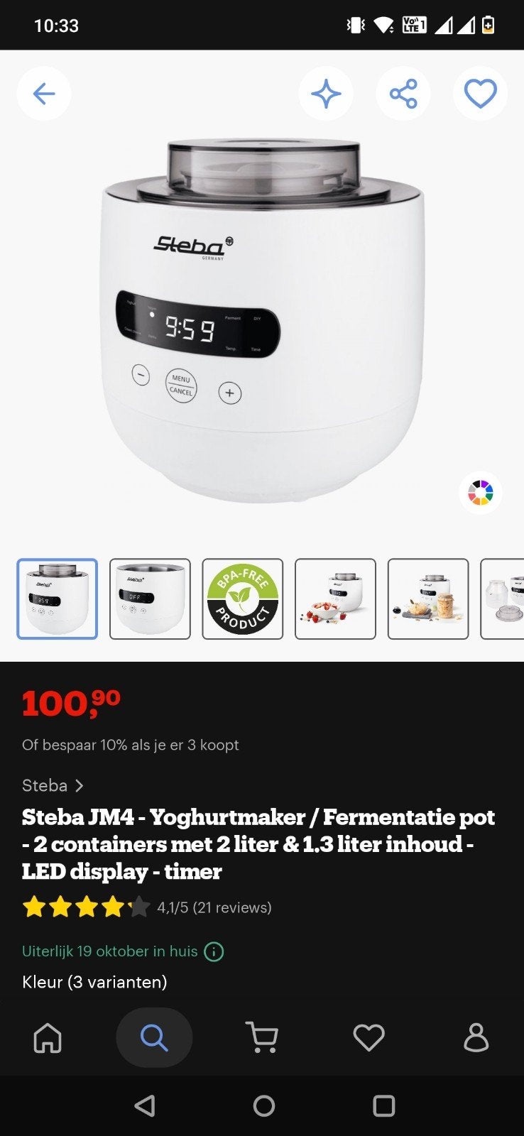 yoghurtmaker/ fermentatie Steba (nieuw), Ophalen