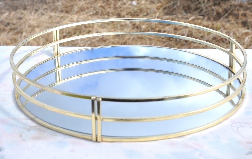 plateau de service rond metal et miroir, Enlèvement ou Envoi, Comme neuf, Rond