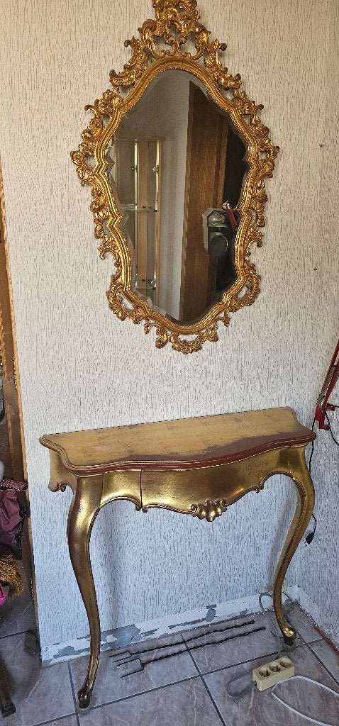 Console de style baroque doré avec miroir, Antiquités & Art, Antiquités | Meubles | Armoires, Enlèvement