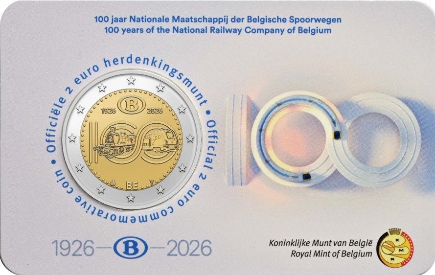 coincard 2 euro België 2026 100 jaar NMBS Vlaams, Verzenden, België, 2 euro