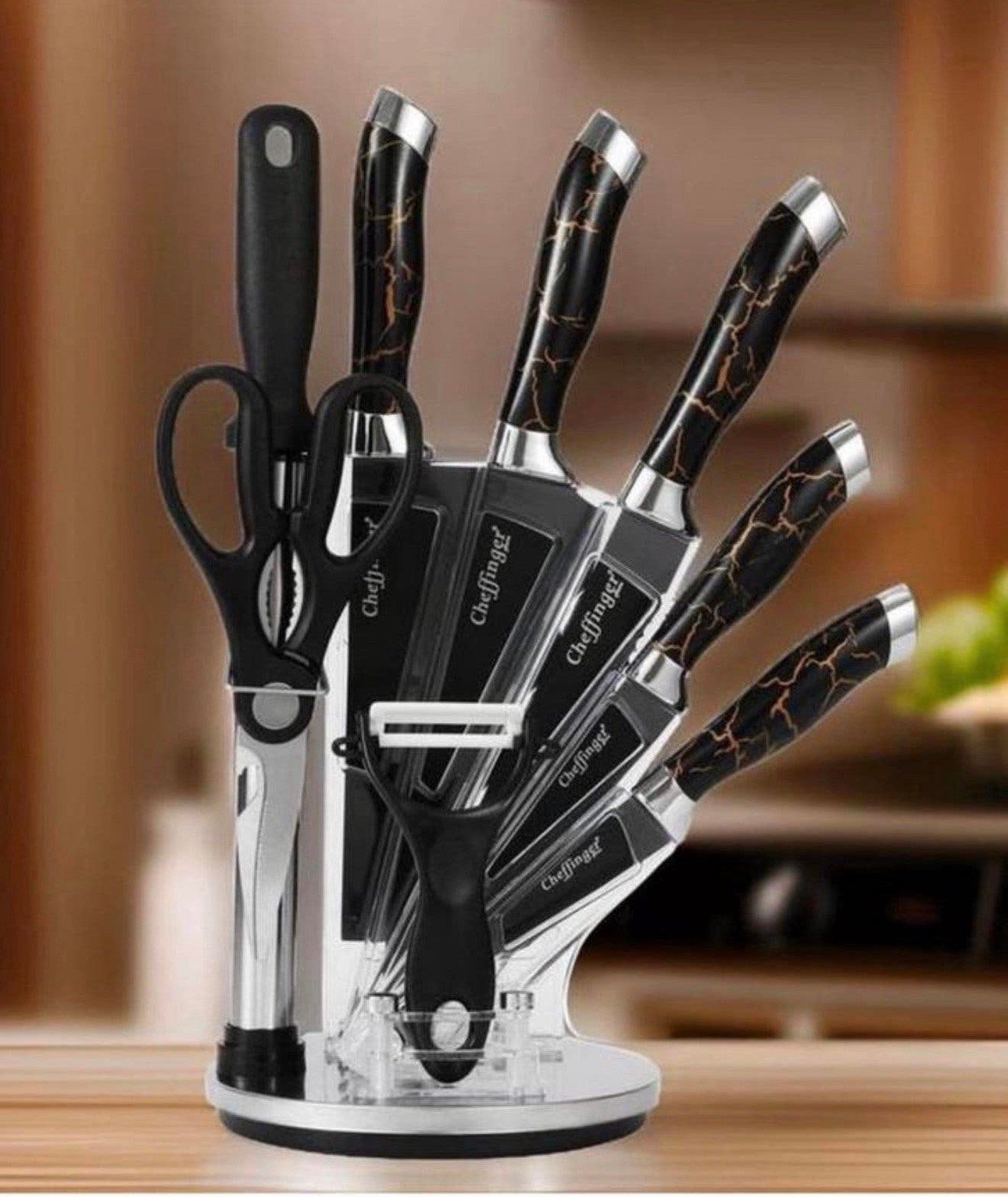 Ensemble de couteaux, 9 pièces, marbre noir et or rose, Maison & Meubles, Enlèvement ou Envoi, Inox ou Chrome, Neuf, Set de couverts