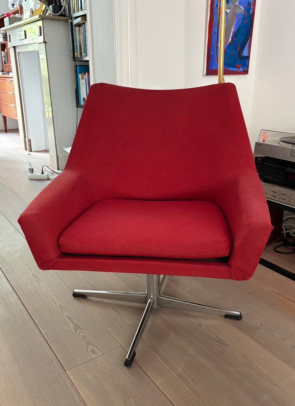 Vintage draaifauteuil in rode stof, jaren 60-70, Ophalen, Gebruikt, Stof
