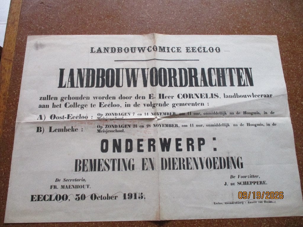 Belgische affiche 1915. Eeclo:Lembeke, Ophalen of Verzenden