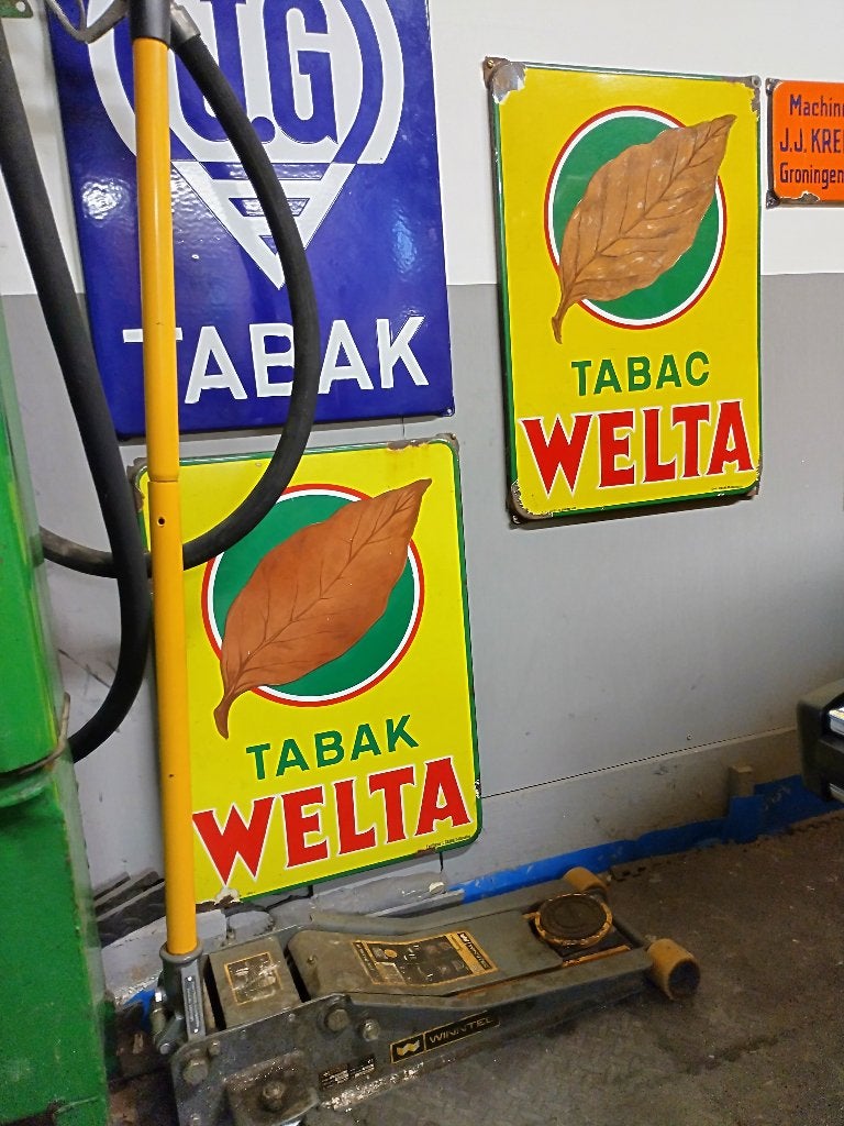 Reclamebord emaille Welta tabak set, Verzamelen, Merken en Reclamevoorwerpen, Ophalen of Verzenden, Reclamebord
