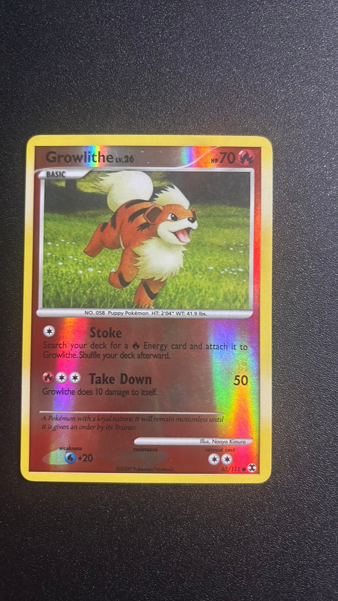 Growlithe Lv.26 (RR 63) Reverse Holo, Ophalen of Verzenden, Zo goed als nieuw