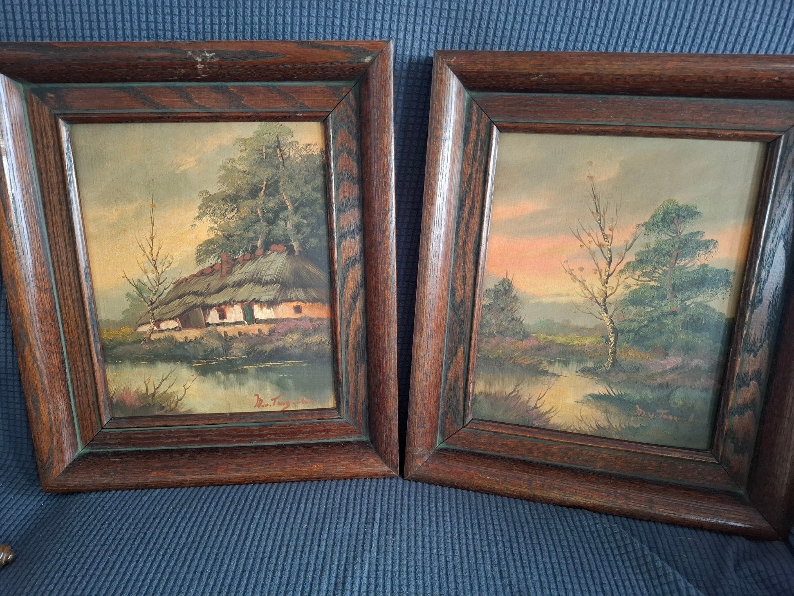 2 schilderijen op eikenhout, landschap, Enlèvement, Classique, Paysage