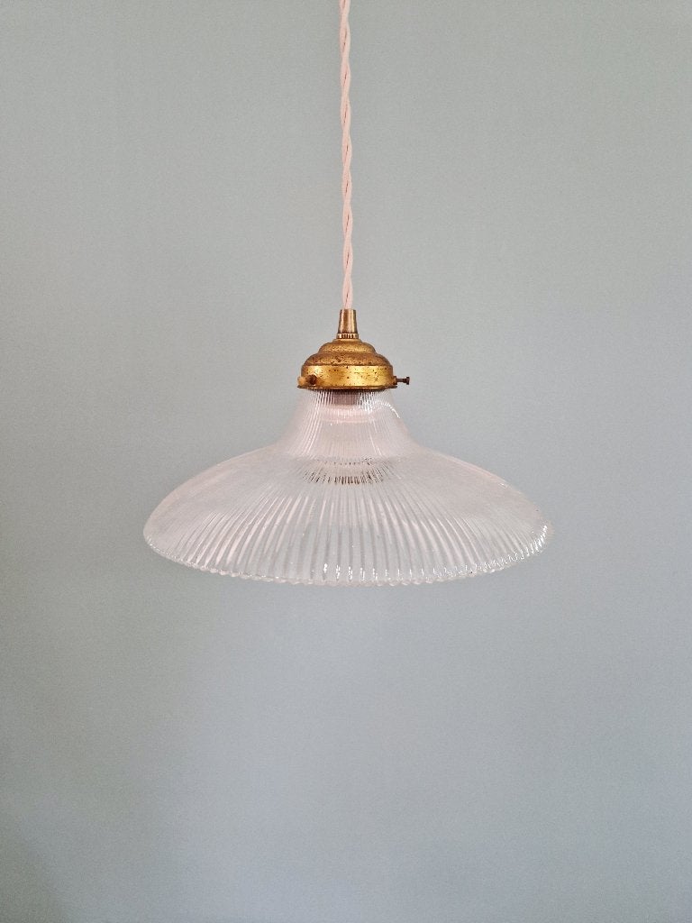 Suspension Art Déco en verre rainuré transparent, 1930, Antiquités & Art, Enlèvement ou Envoi