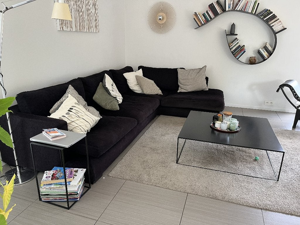 Canapé d'angle en tissu noir - Bon état, Maison & Meubles, Canapés | Salons, 100 à 125 cm, Quatre personnes ou plus, Contemporain