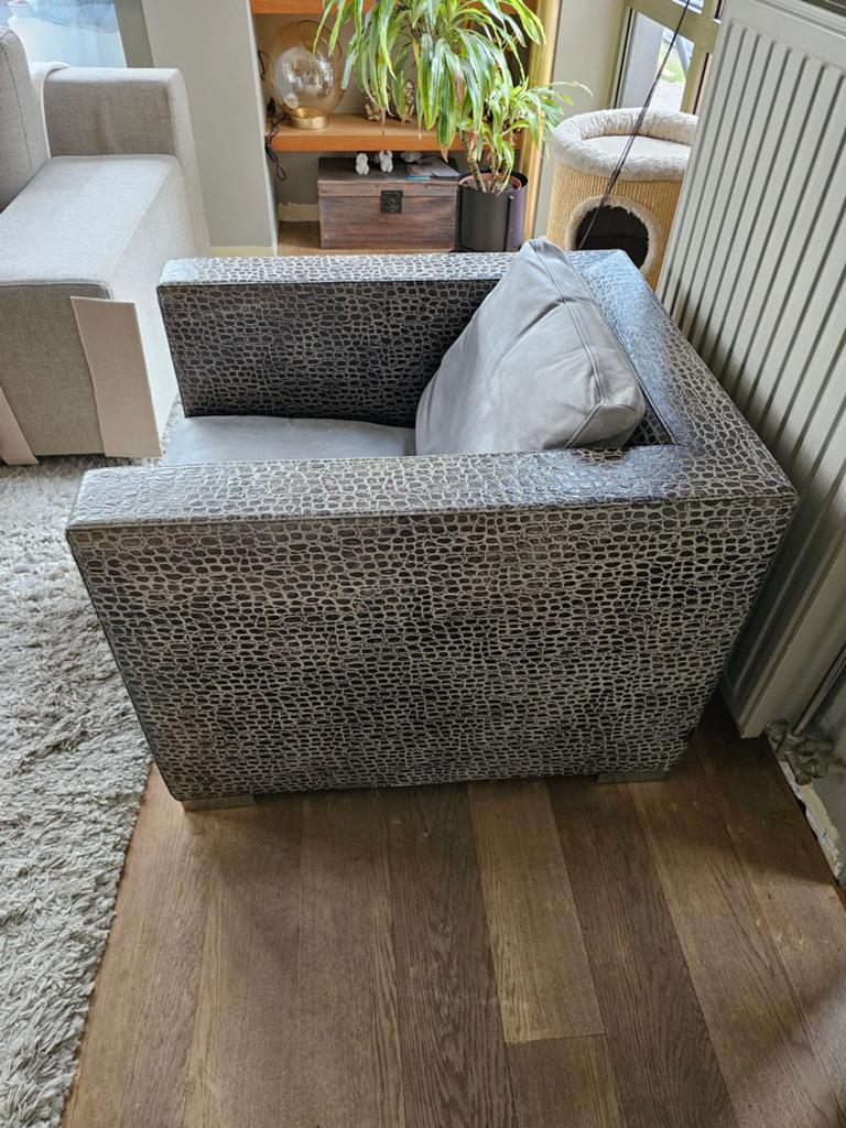 Minotti crocodile print Suitcase by Rodolfo Dordoni, Huis en Inrichting, Stoelen, Ophalen, Gebruikt, Bruin, Leer