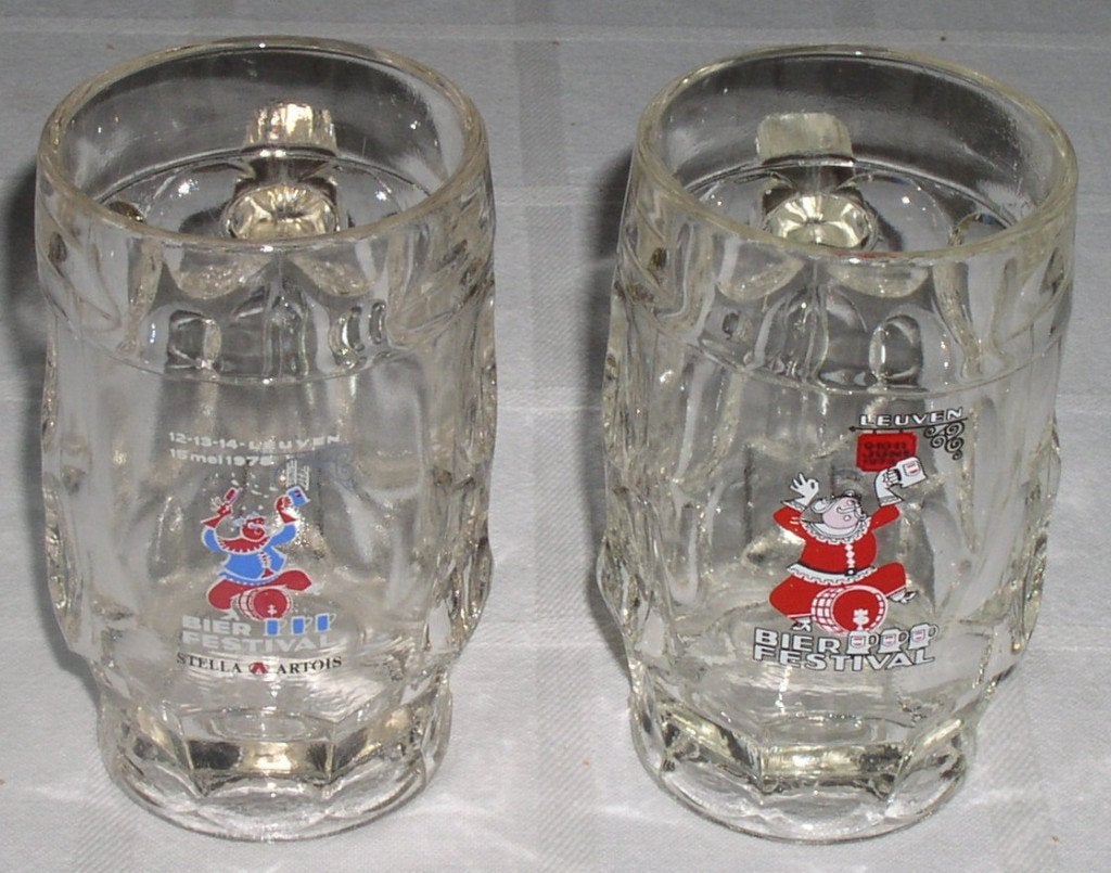 Twee glazen bierbekers 'Bierfestival Leuven' Stella Artois, Verzamelen, Ophalen of Verzenden, Zo goed als nieuw, Glas of Glazen