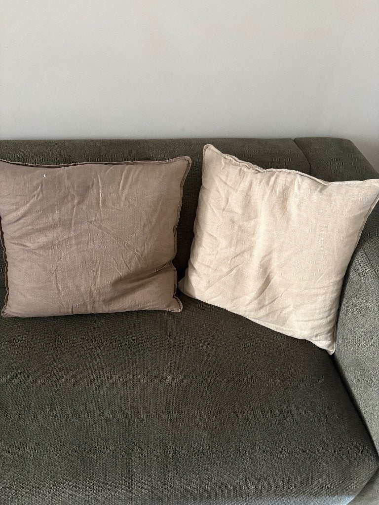 Ensemble de 4 coussins modernes beige/gris clair, Enlèvement, Utilisé, Beige, Carré