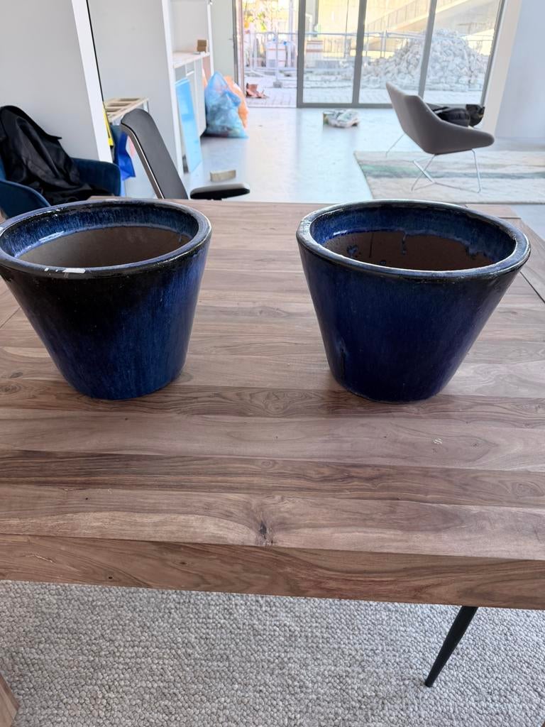 Terracotta bloempotten blauw, Ophalen, Zo goed als nieuw, Terracotta