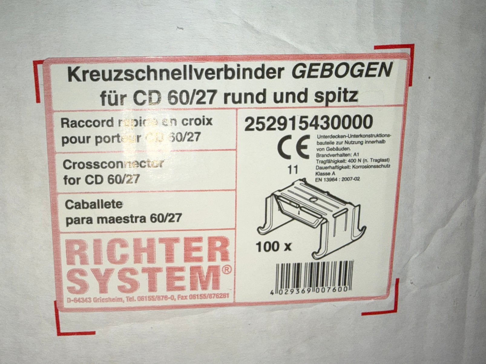 Kruisverbinding voor 60x27 plafondprofielen, Ophalen, Nieuw