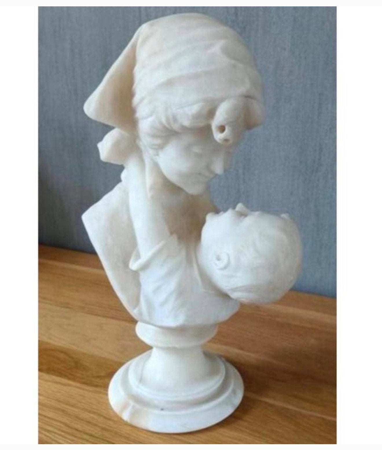 H. Malavotti 1920 Beeld Moeder met kind Albast Italie 40cm, Ophalen of Verzenden, Gemerkt, Buste