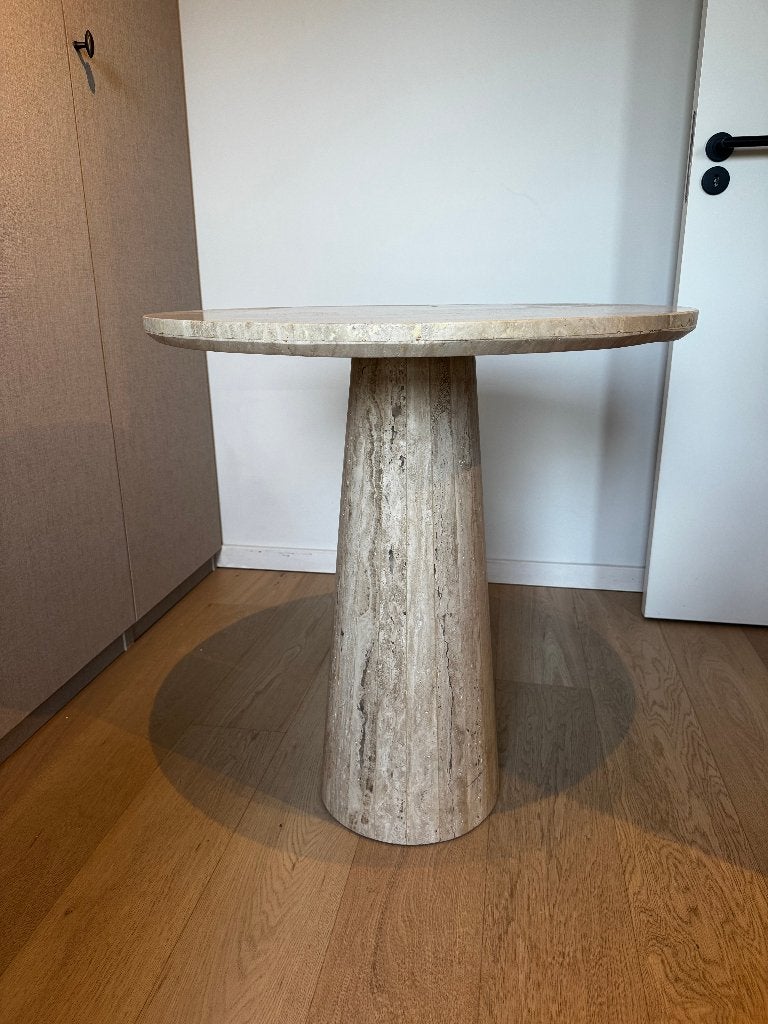 Bijzettafel rond travertin, Ophalen, Overige materialen, 55 tot 75 cm, Zo goed als nieuw