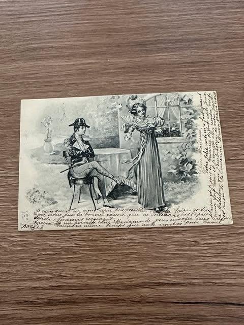 ancienne, carte postale table dame gentleman, Enlèvement ou Envoi, Avant 1920, Affranchie, Autres thèmes