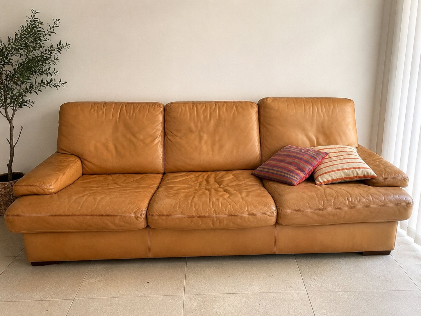 Sièges en cuir authentique — 2 places + fauteuil, Maison & Meubles, Canapés | Salons, Enlèvement, Cuir