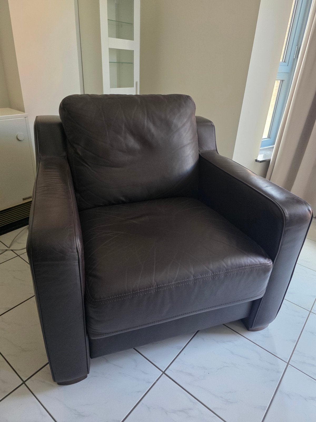 eenzit in leder, Huis en Inrichting, Fauteuils, Ophalen, Leer