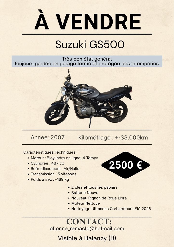 Suzuki GS500, Occasion, Plus de 35 kW, 2 cylindres, Particulier