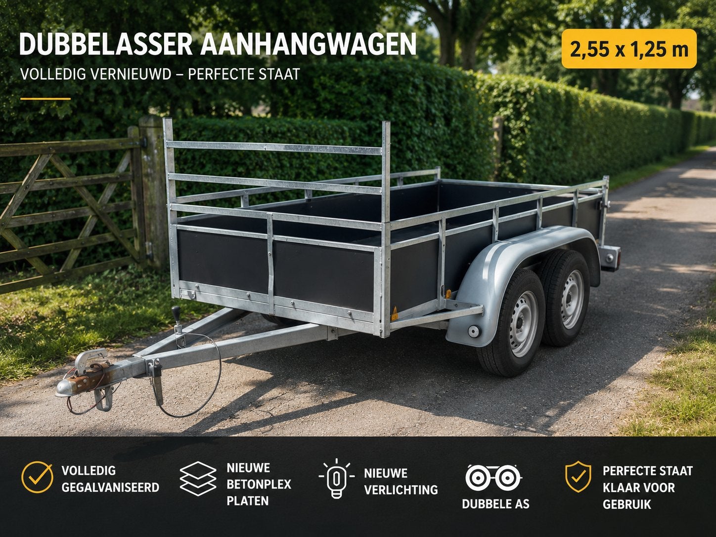 Dubbelasser aanhangwagen – Volledig vernieuwd –, Ophalen, Zo goed als nieuw