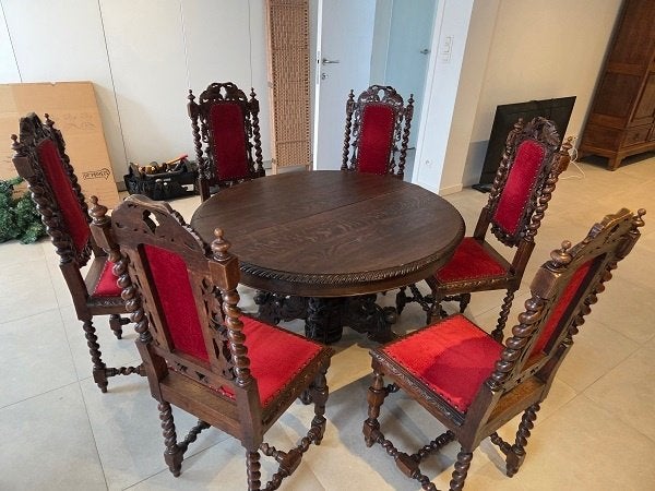 Antieke tafel en 6 stoelen, Antiek en Kunst, Ophalen