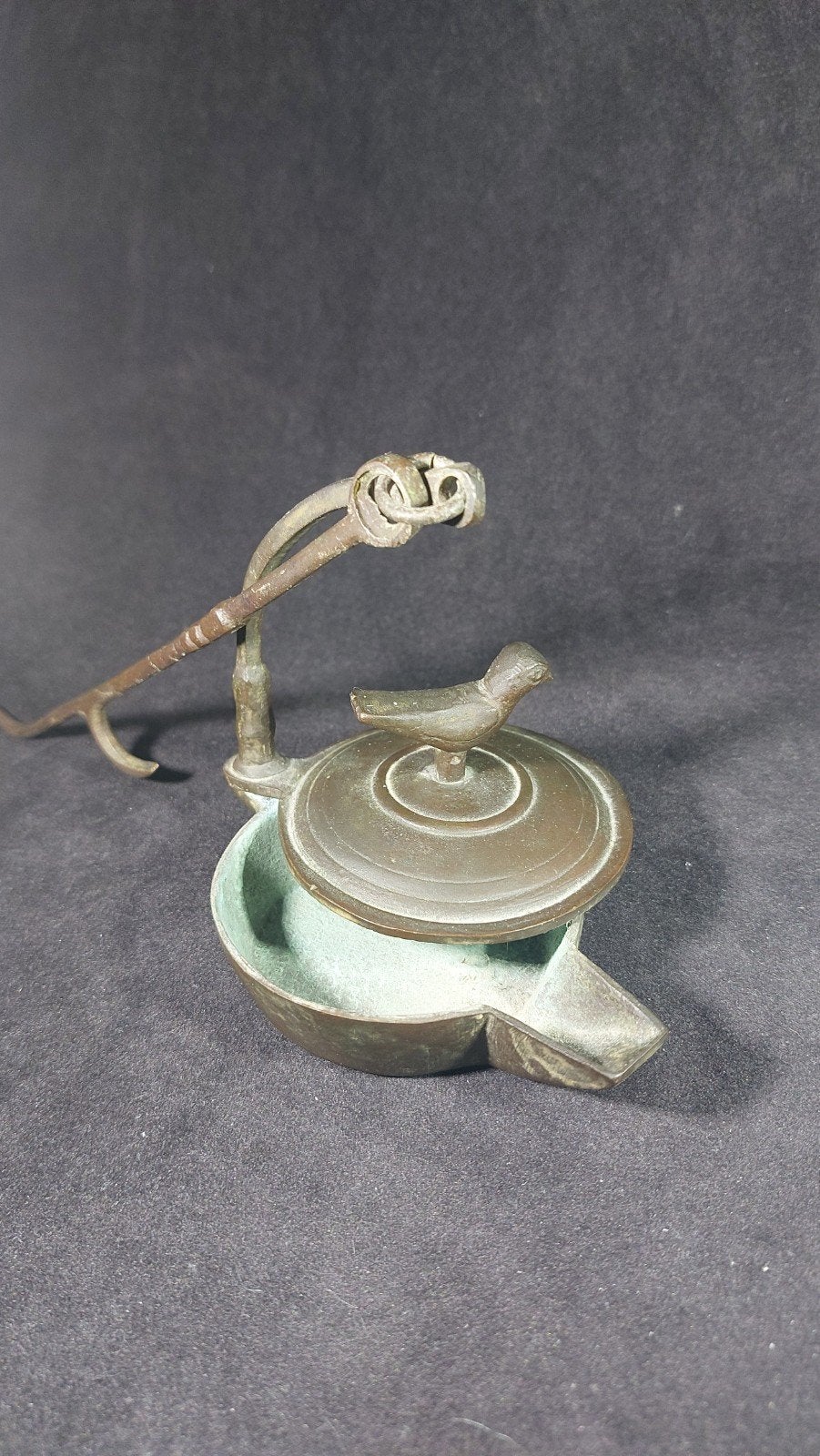 Unieke Antieke Bronzen Hangende Olielamp (Rat de Cave, Antiek en Kunst, Antiek | Brons en Koper, Brons, Ophalen of Verzenden