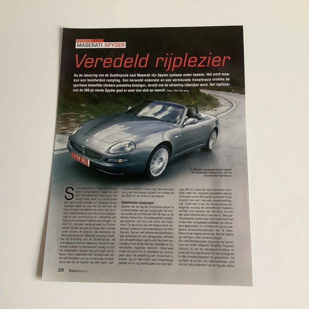 Article sur la Maserati Spyder, Enlèvement ou Envoi, Comme neuf, Autres marques