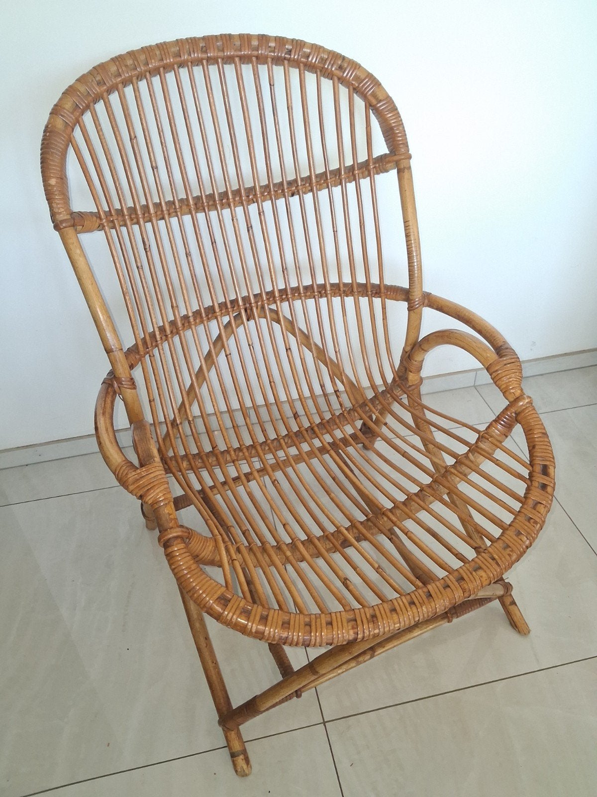 Vintage rotan zetel of stoel, Ophalen, Rotan