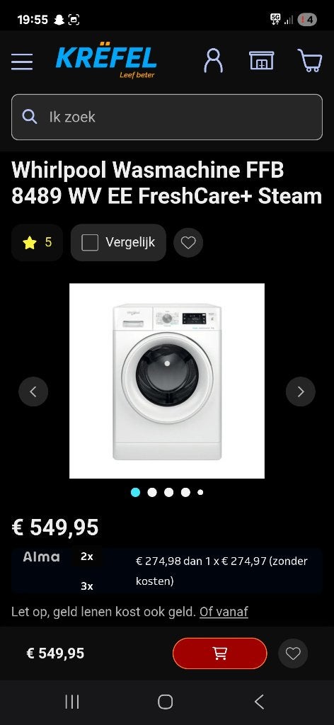 Machine a laver whirlpool, 6 à 8 kg, Enlèvement, Comme neuf