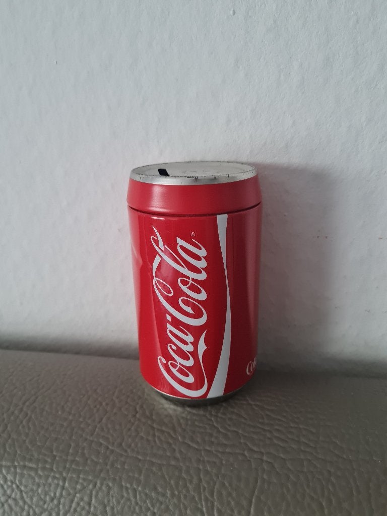 vintage spaarpot in blik coca cola, Verzamelen, Ophalen of Verzenden