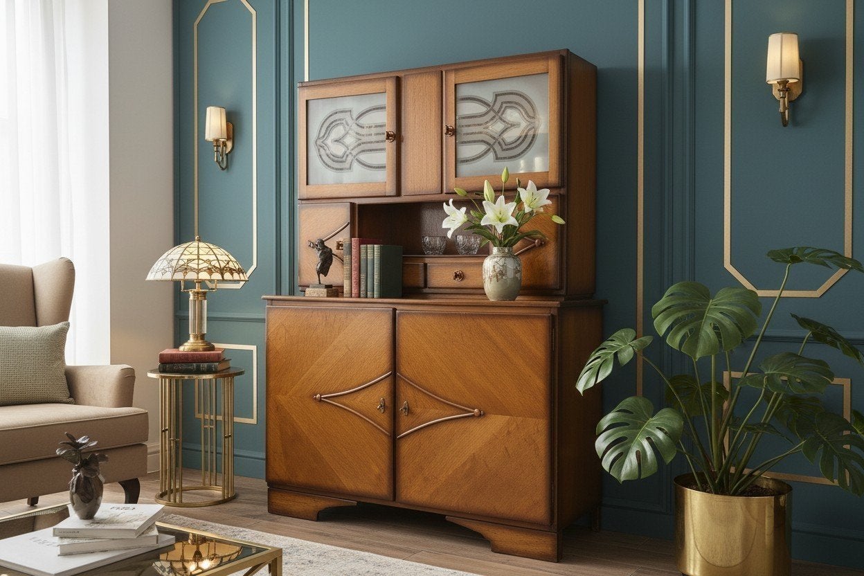 Buffet art déco vintage en bois, meuble de bar/vitrine, Antiquités & Art, Enlèvement