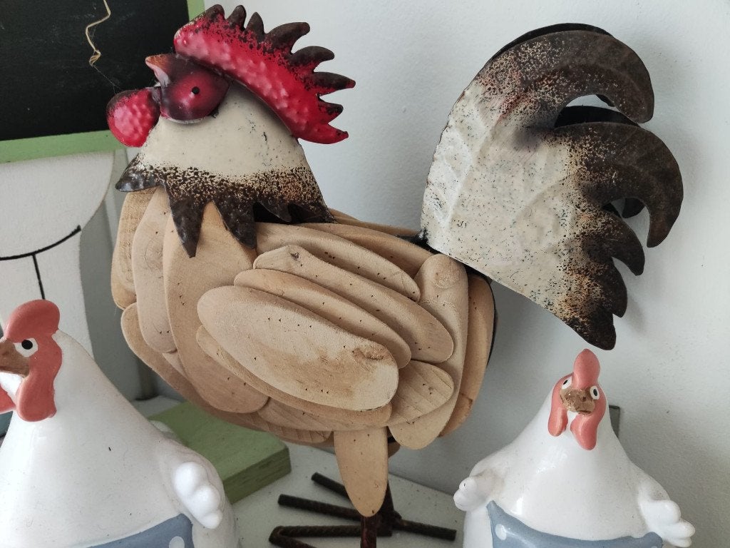 Sculpture décorative de coq de style rustique., Antiquités & Art, Art | Sculptures & Bois, Autres styles, Bois, Oiseau, Enlèvement