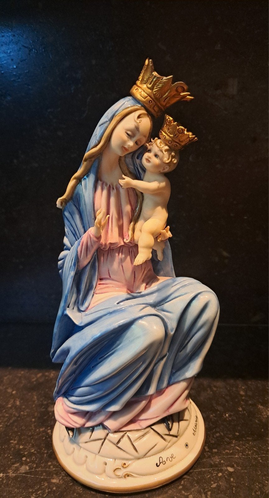 Schitterend, antiek porseleinen beeldje, Madonna met kind, Antiek en Kunst, Ophalen of Verzenden