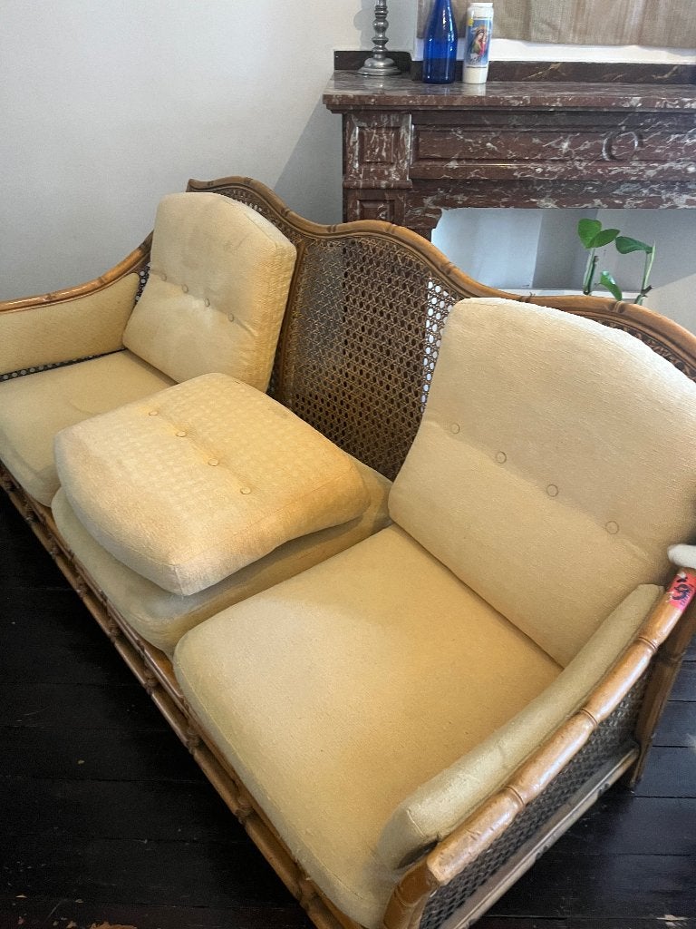 Vintage rotan 3-zitsbank jaren 70 met originele kussens, Enlèvement