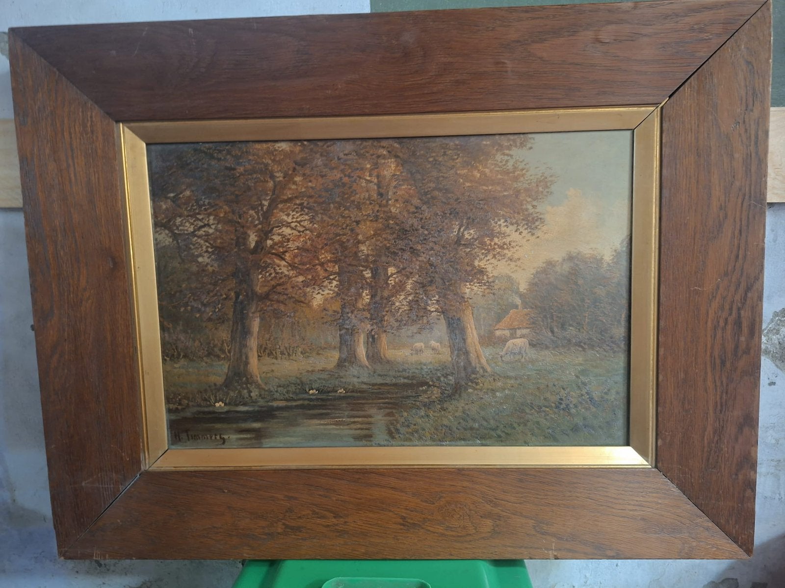 Schilderij landelijk tafereel, Ophalen, Klassiek, Gesigneerd, Landschap
