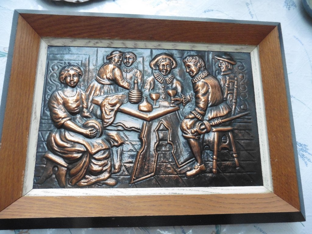 Tableau en cuivre en relief avec encadrement en bois, Enlèvement ou Envoi, Cuivre