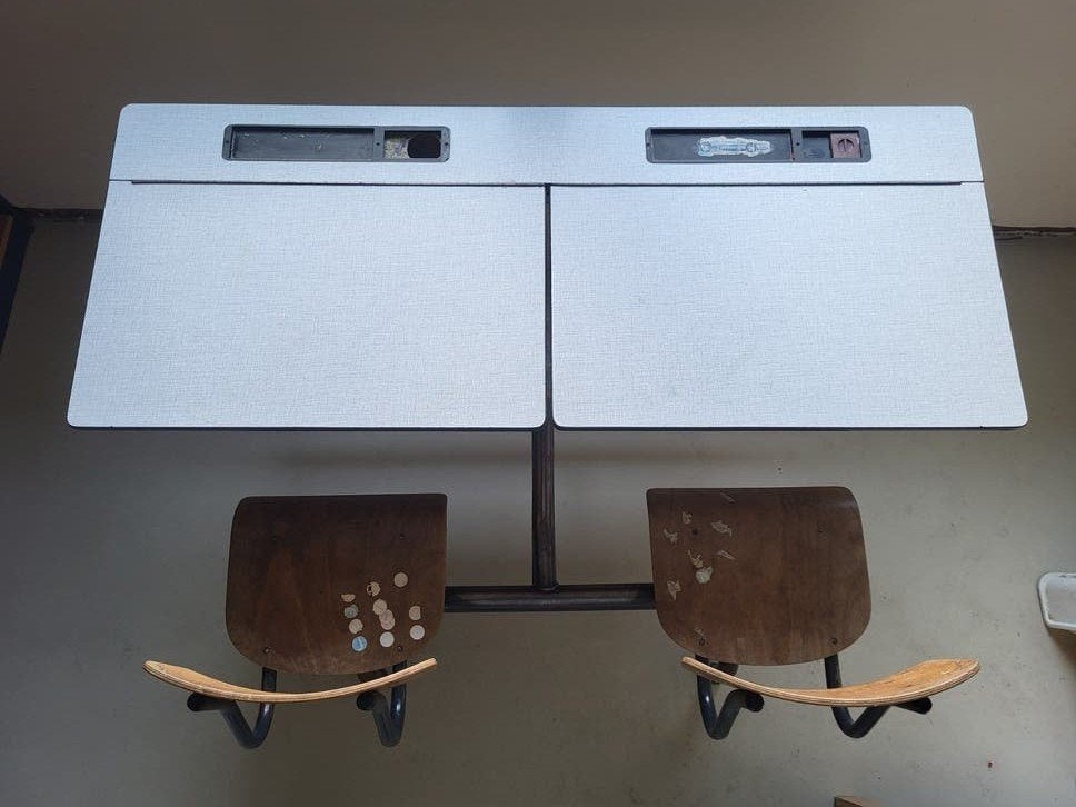 retro dubbele schoolbank voor kleuters, Ophalen