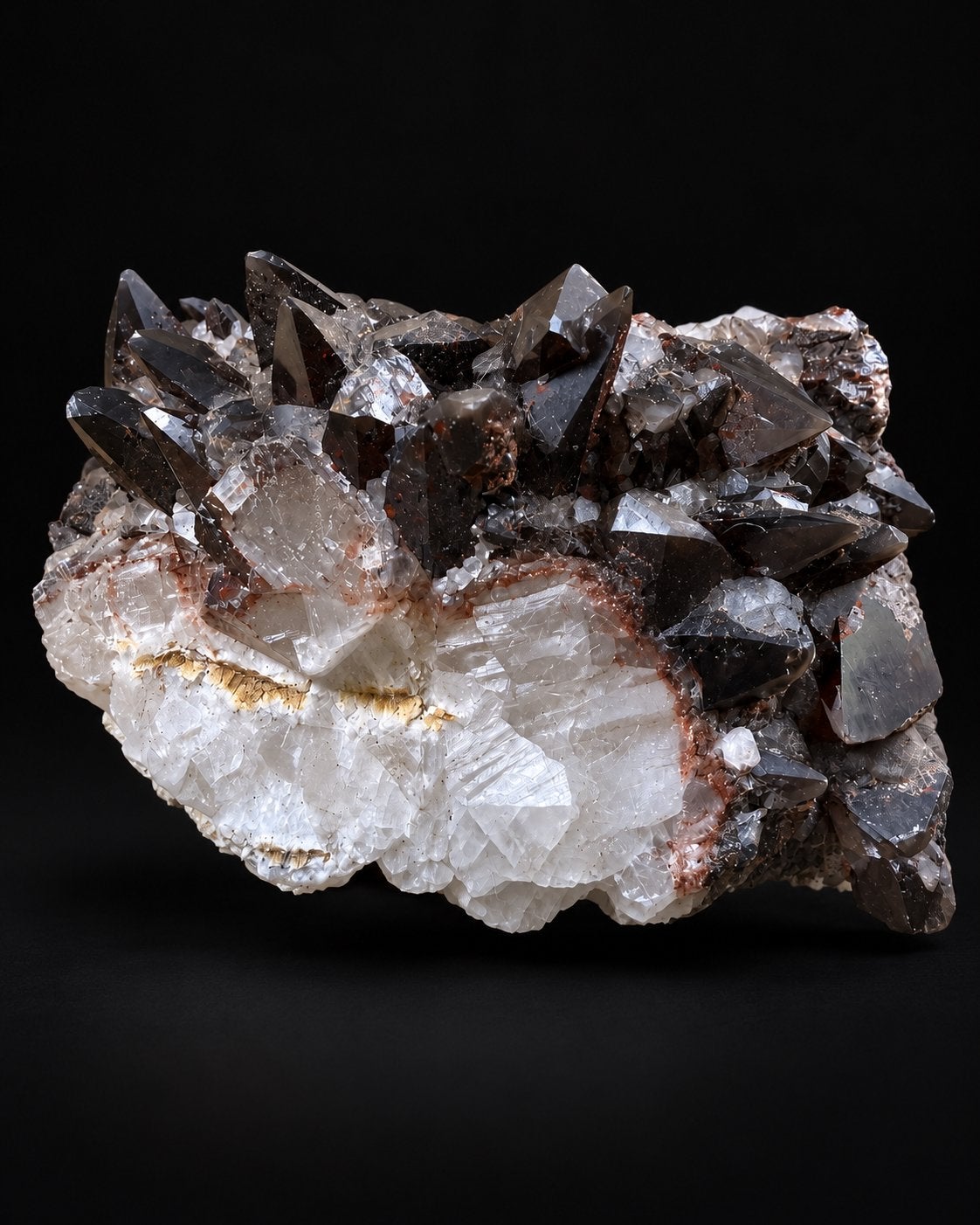 Quartz fumé sur quartz - grappe de cristaux - 750 g - 13 cm, Collections, Enlèvement ou Envoi, Minéral