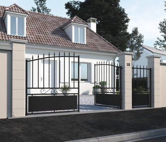 Portail fer battant noir  L. 3M x H. 1,60 m, Jardin & Terrasse, Portes de jardin, Neuf, Portail battant, Fer, Enlèvement