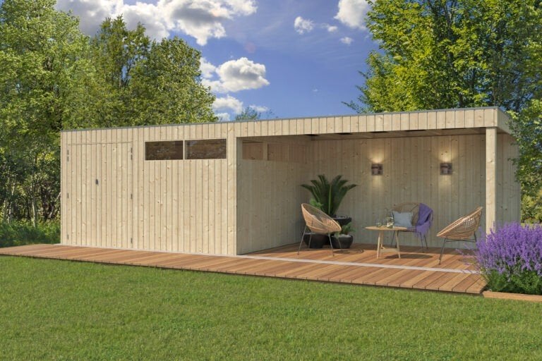 NIEUW Modern tuinhuis Qube met overkapping 8113EXT400, Verzenden, Nieuw